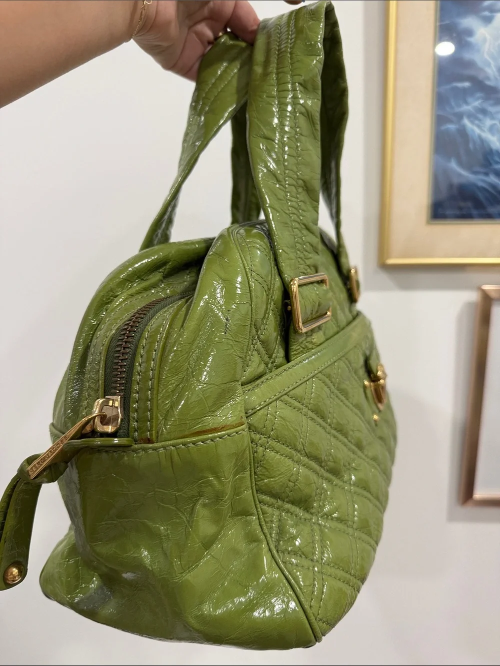 Marc Jacob’s Quilted Olive Green Barrel Handbag